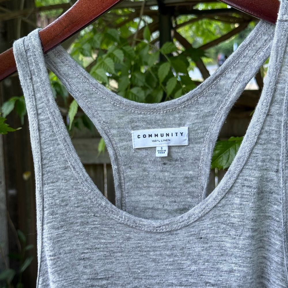 100% Linen Heather Gray Sleeveless Tank Top Lightweight Casual